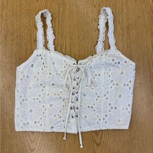 Selfie 100% Cotton Ivory Lace-Up Eyelet Corset Tank Top Size XL Romantic